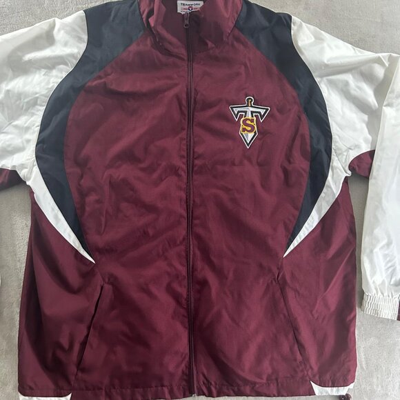 Teamwork Sport Jacket Size XL Red Long Sleeve Sweatshirt Zip Up Front Pockets - Picture 5 of 12